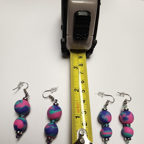 Two pairs of handmade dangle polymer clay bead earrings. - Picture 2 of 6